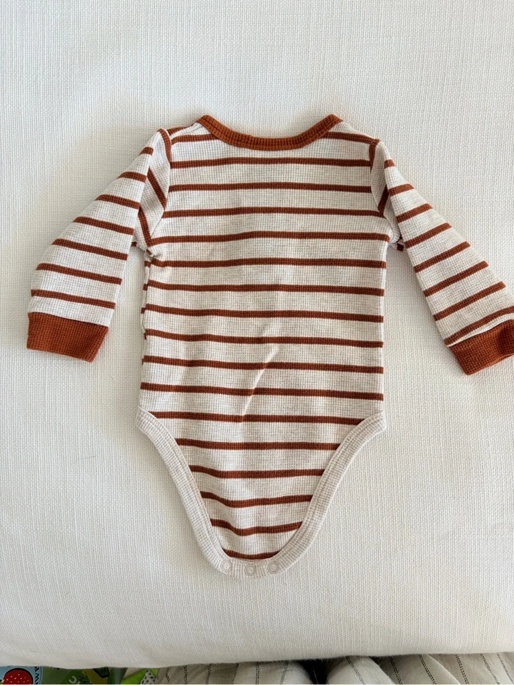 Striped Rust and Cream Long-Sleeve Baby One-Piece